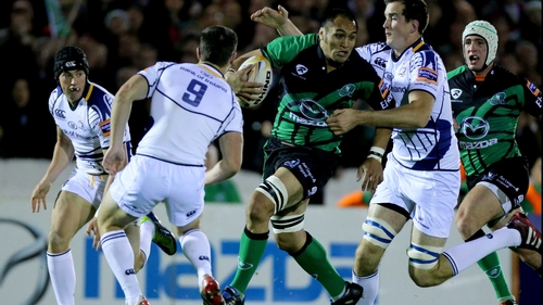 Connacht's George Naoupu is tackled by Devin Toner and John Cooney