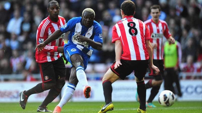 Wigan forward Arouna Kone has a shot on goal