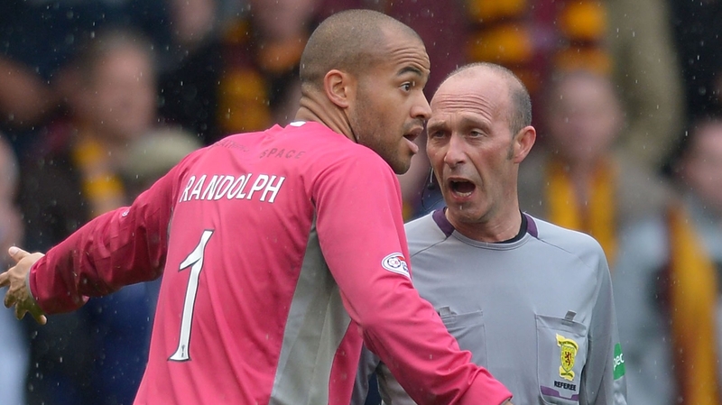 Republic of Ireland international Darren Randolph saved a Scott Brown penalty. Here he is seen complaining to the referee at the end of the game