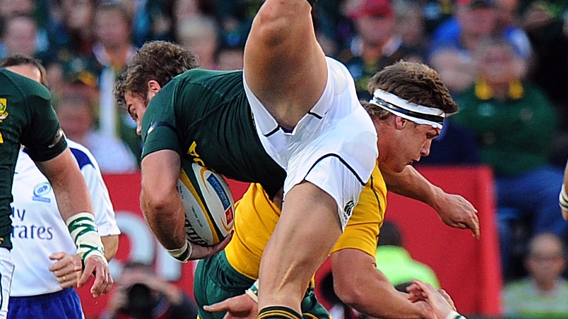 South Africa's Jean de Villiers is hit hard