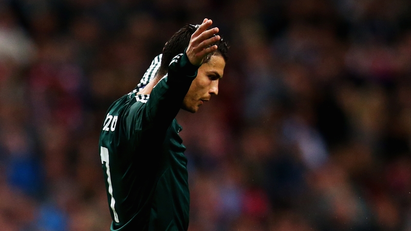 Cristiano Ronaldo celebrates his hat-trick goal in Amsterdam