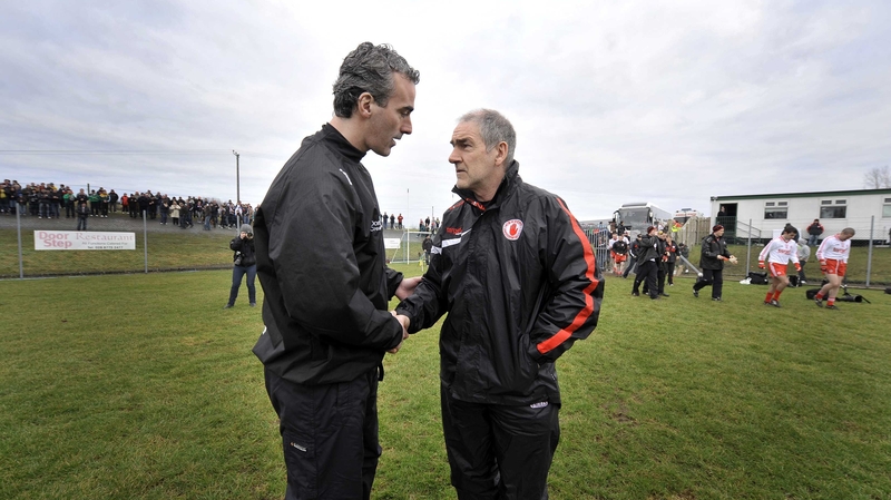 Donegal manager Jim McGuinness (l) and his Tyrone counterpart Mickey Harte will pit their wits against each other in Ulster
