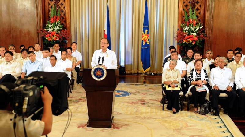Philippine President Benigno Aquino announces the peace deal in Manila