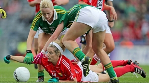 Cork's Valerie Mulcahy with Bernie Breen and Sarah Houlihan of Kerry