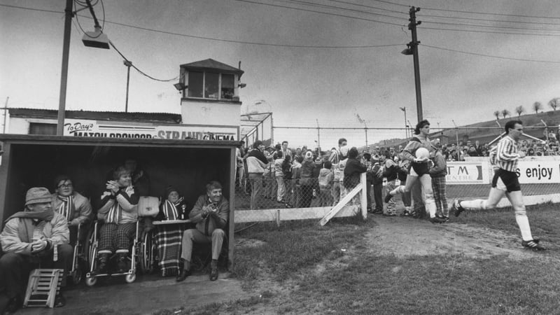 Derry City players run out at the Brandywell in 1989