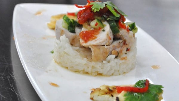Chicken with sweet chilli sauce and Thai salad