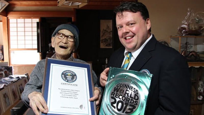 Jiro-emon Kimura pictured with Guinness World Records Editor-in-Chief Craig Glenday