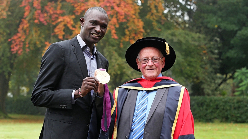 David Rudisha pictured with coach Brother Colm O'Connell