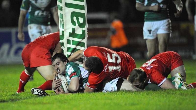 Gregg McNally can find no way through the English defence