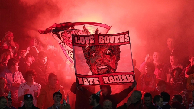 Racism dominated the football headlines, with a message from Sligo fans In Drogheda seen here