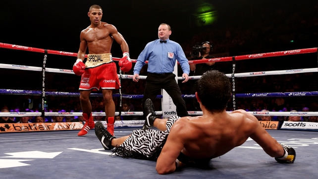 Kell Brook finishes Hector Saldivia with a knockout during their IBF Welterweight title fight in Sheffield