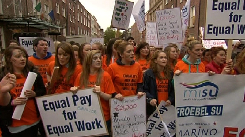The three main teaching unions organised the protest over pay cuts for new teachers