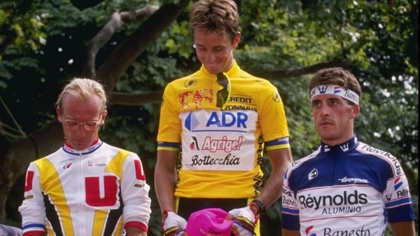 Greg LeMond (c) pictured during the 1989 Tour