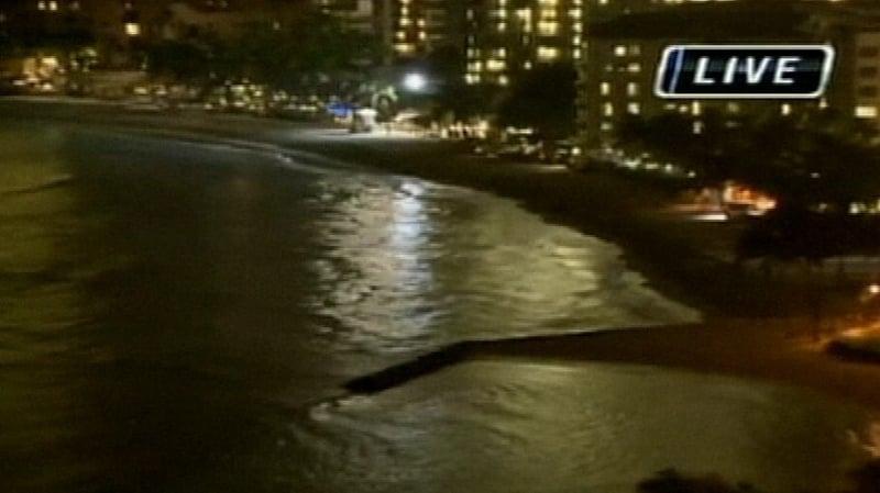 Local television carried live footage of the tsunami but the waves were not as large as had been expected