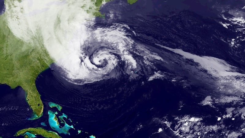 A satellite image of the hurricane off the US coast
