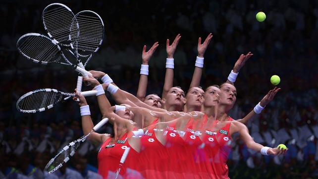 Agnieszka Radwanska of Poland serves during day four of the TEB BNP Paribas WTA Championships