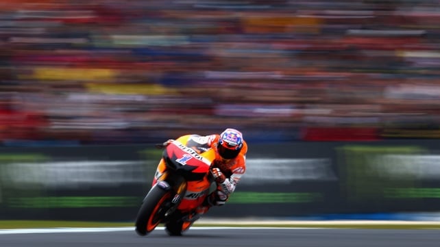 Casey Stoner of Australia rides in the Australian MotoGP