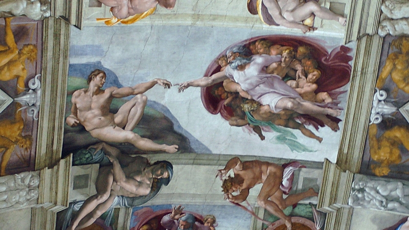 Part of the artwork of Michelangelo that adorns the ceiling of the Sistine Chapel at the Vatican