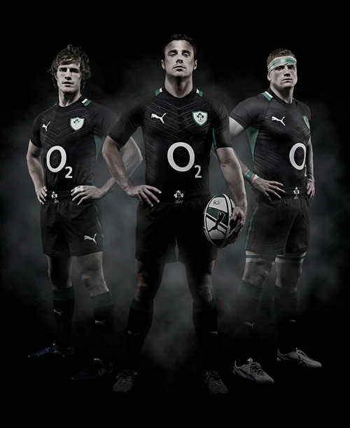 Andrew Trimble, Tommy Bowe and Jamie Heaslip wearing the new jersey