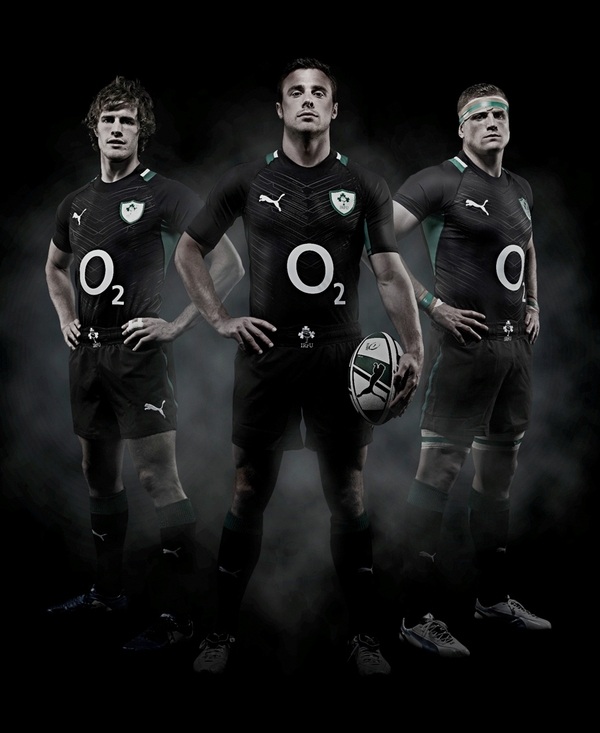 Andrew Trimble, Tommy Bowe and Jamie Heaslip wearing the new jersey