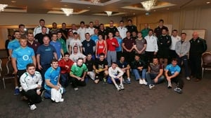 Both Ireland squads pose for a group photograph