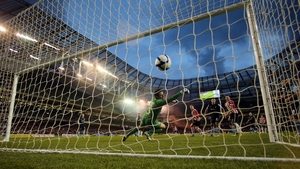 St Pat's goalkeeper Brendan Clarke was helpless to prevent Greacen scoring