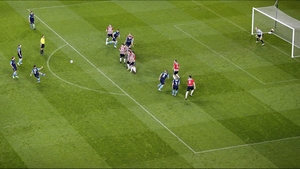 St Patrick's Athletic's Sean O'Connor scores the opening goal from a free-kick