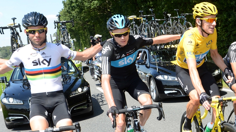 Chris Froome (c), said of Mark Cavendish's (l) departure: "Certain promises were made to him that weren't fulfilled."