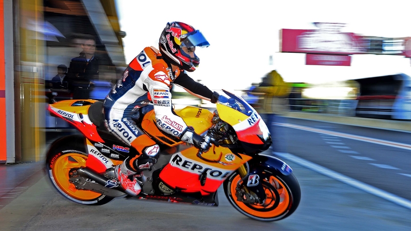 Dani Pedrosa leaves pits at the Ricardo Tormo racetrack