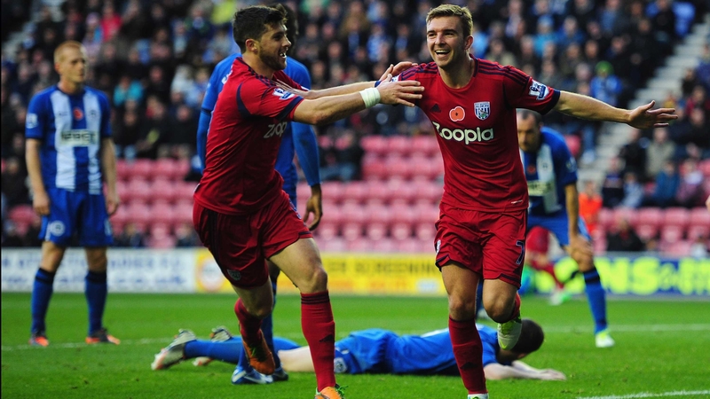 WBA's Shane Long and James Morrison celebrate their opener