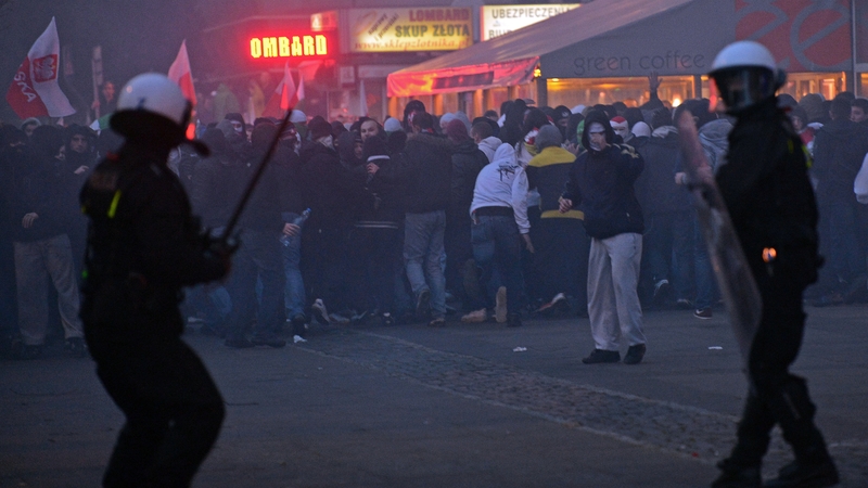 Some protesters threw projectiles at police