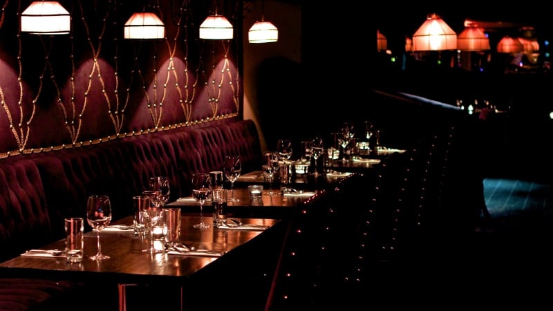 The dark interior of the new restaurant and cocktail club
