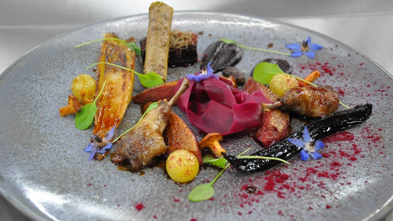 Hay-smoked Pigeon, Beetroot, Chicory and Grapes: MasterChef