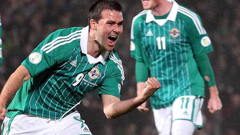 David Healy celebrates ended a 24 game goalless streak with Northern Ireland