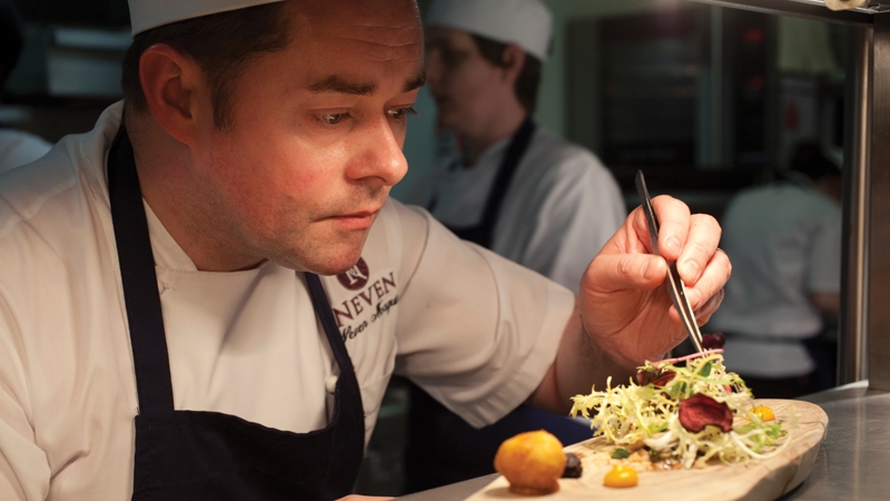 Neven putting the finishing touches to his Miso Grilled Hake with Salsa