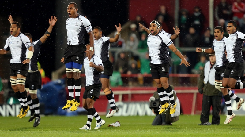 The Fiji team perform their pre-match dance