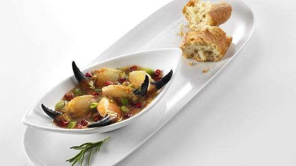 Crab Claws with clementine, pomegranate and rosema