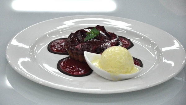 Plum Tart, plum purée and star anise and cinnamon