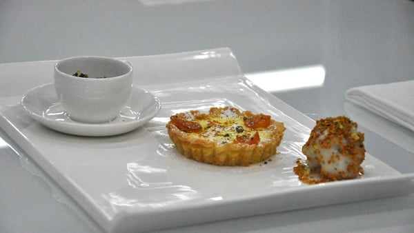 Passionfruit tart with lime and basil sorbet
