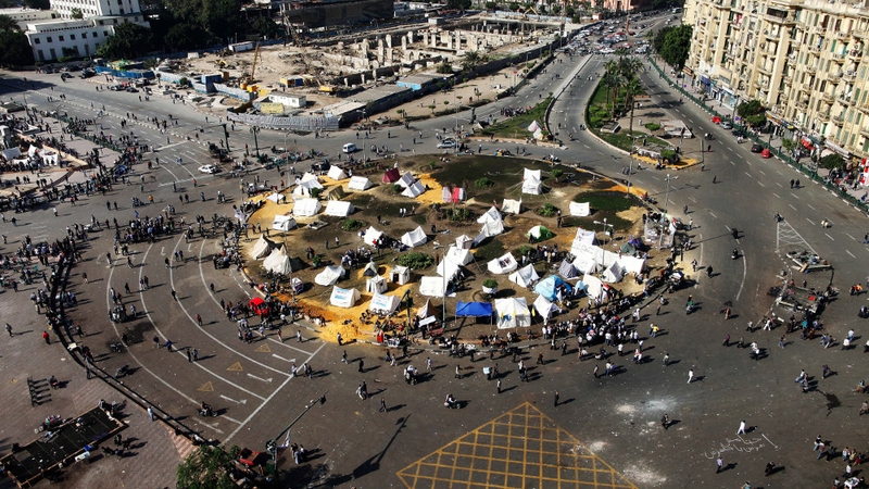 Egyptian opposition gather in sit-in tents at the landmark Tahrir Square in Cairo