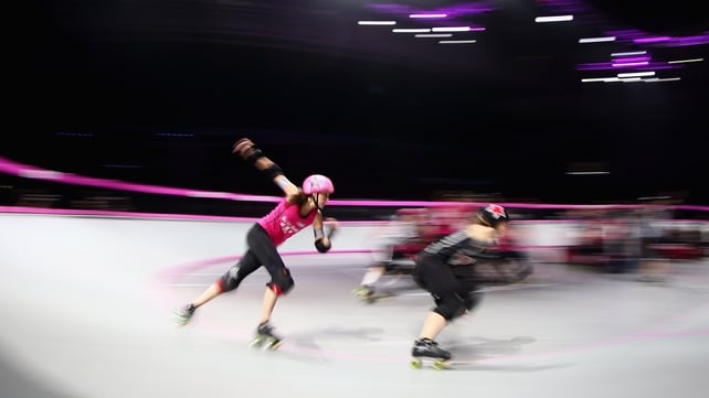 Skaters compete during the Roller Derby Extreme between the LA Derby Dolls and the New York Gotham Girls at Hisense Arena