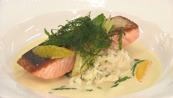 Roasted Salmon with Crab Mayonnaise and Sea Vegeta
