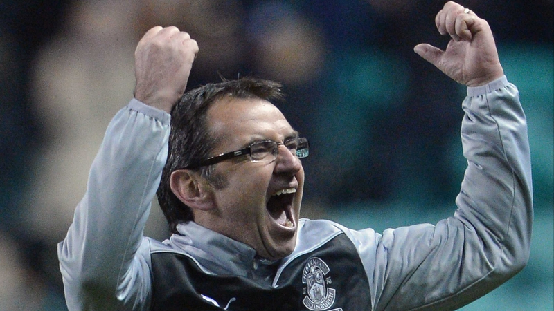 Pat Fenlon celebrates victory over Hearts yesterday