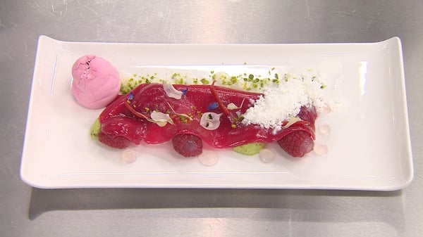 Frozen Irish raspberry meringue with tapioca, goat