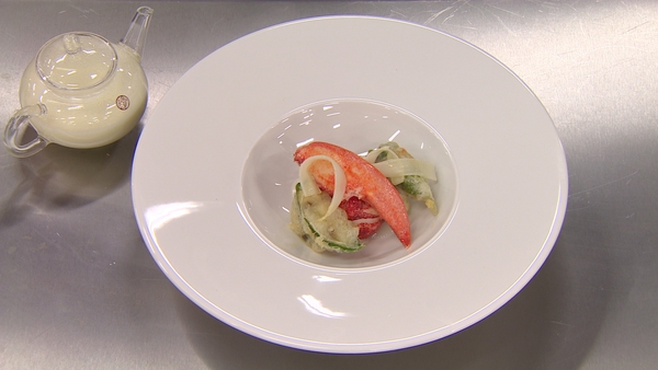 Smoked lobster with smoked oyster beignet