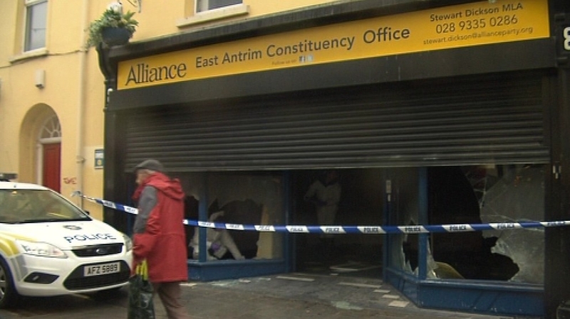 An Alliance Party office in Antrim was damaged last night