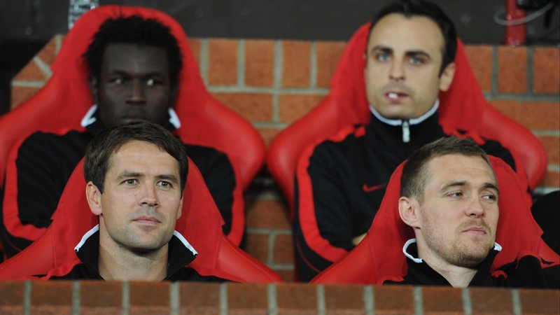 Much of the latter part of Michael Owen's (front, left) career has been spent on the bench - he blames Liverpool.