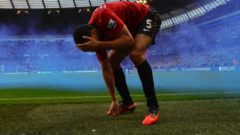 Rio Ferdinand was hit as he celebrated Robin van Persie's late winner