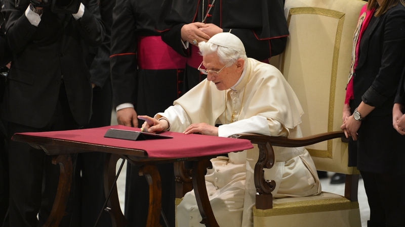 Pope Benedict sent his first tweet at the end of his weekly audience in the Vatican
