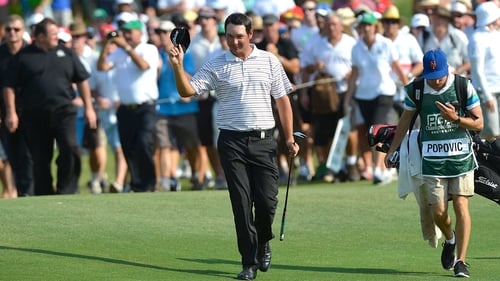 Daniel Popovic celebrates winning the Australian PGA at the Palmer Coolum Resort